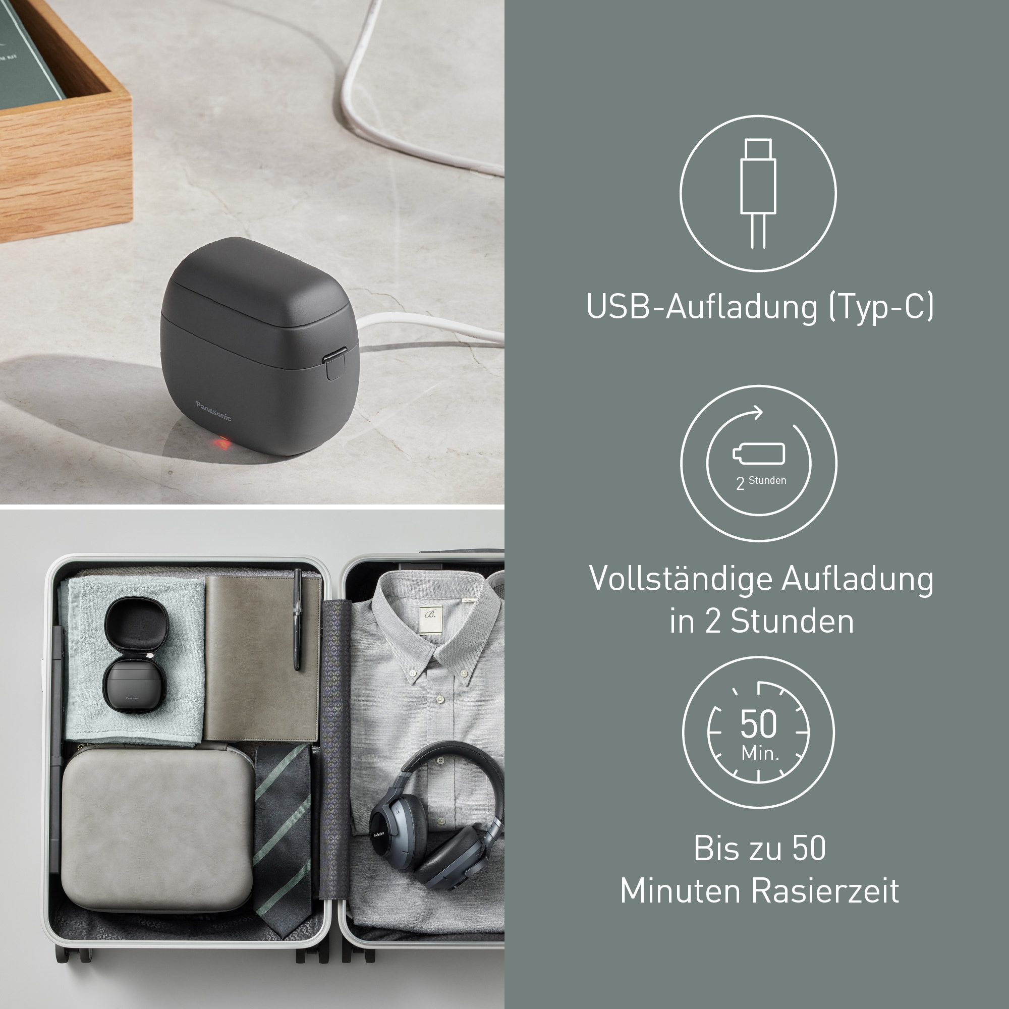 Panasonic Elektrorasierer »ES-PV3B-K803« Kompakt, 5 Edelstahlklingen, USB-Laden (Typ-C), Bartdichten-Sensor+