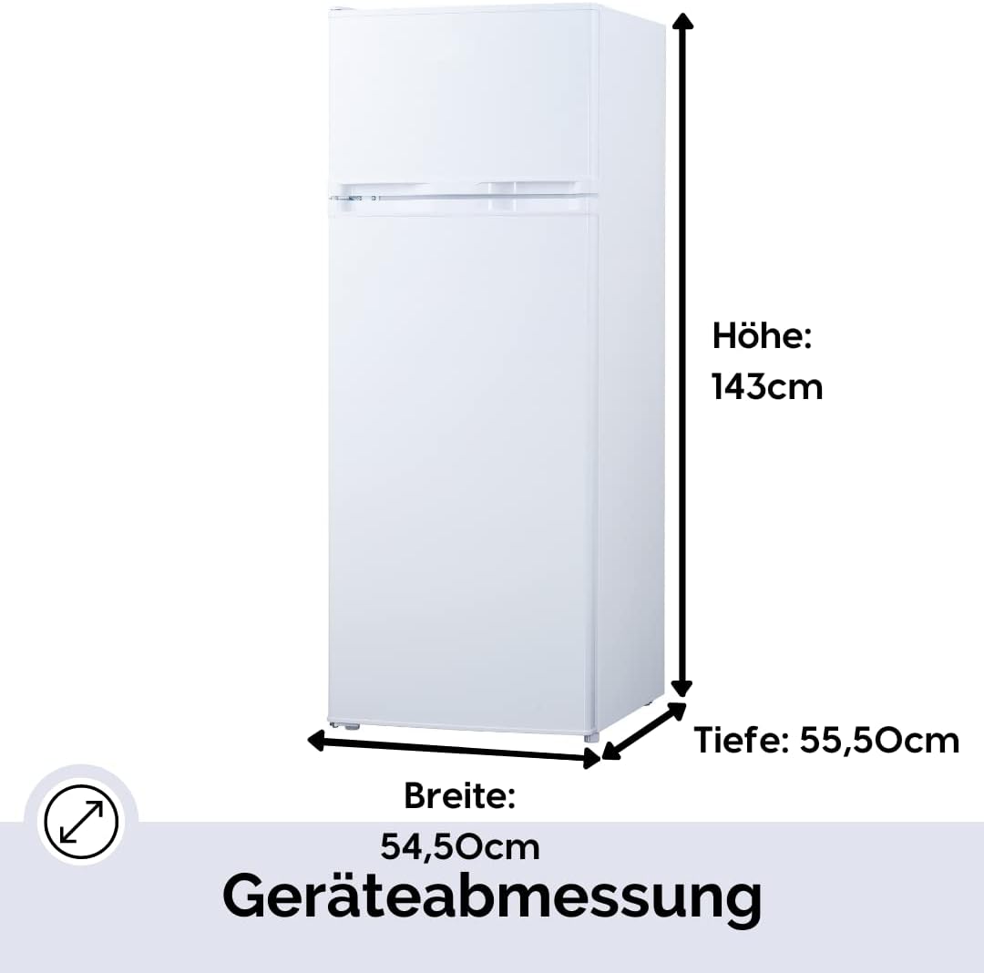 PKM Kühl-Gefrierkombination GK212W weiß | 206L Nutzinhalt | 4**** Gefrierfach | Höhe 143cm | Breite 55cm | Leiser Betrieb 40dB | Sparsame LED-Beleuchtung | Energieverbrauch 172 kWh/Jahr | Weiß