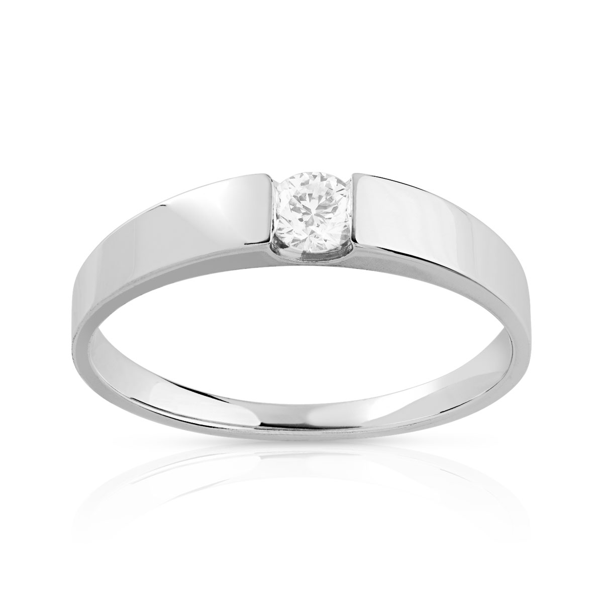 Bague solitaire or 750 blanc diamant 15/100e de ca