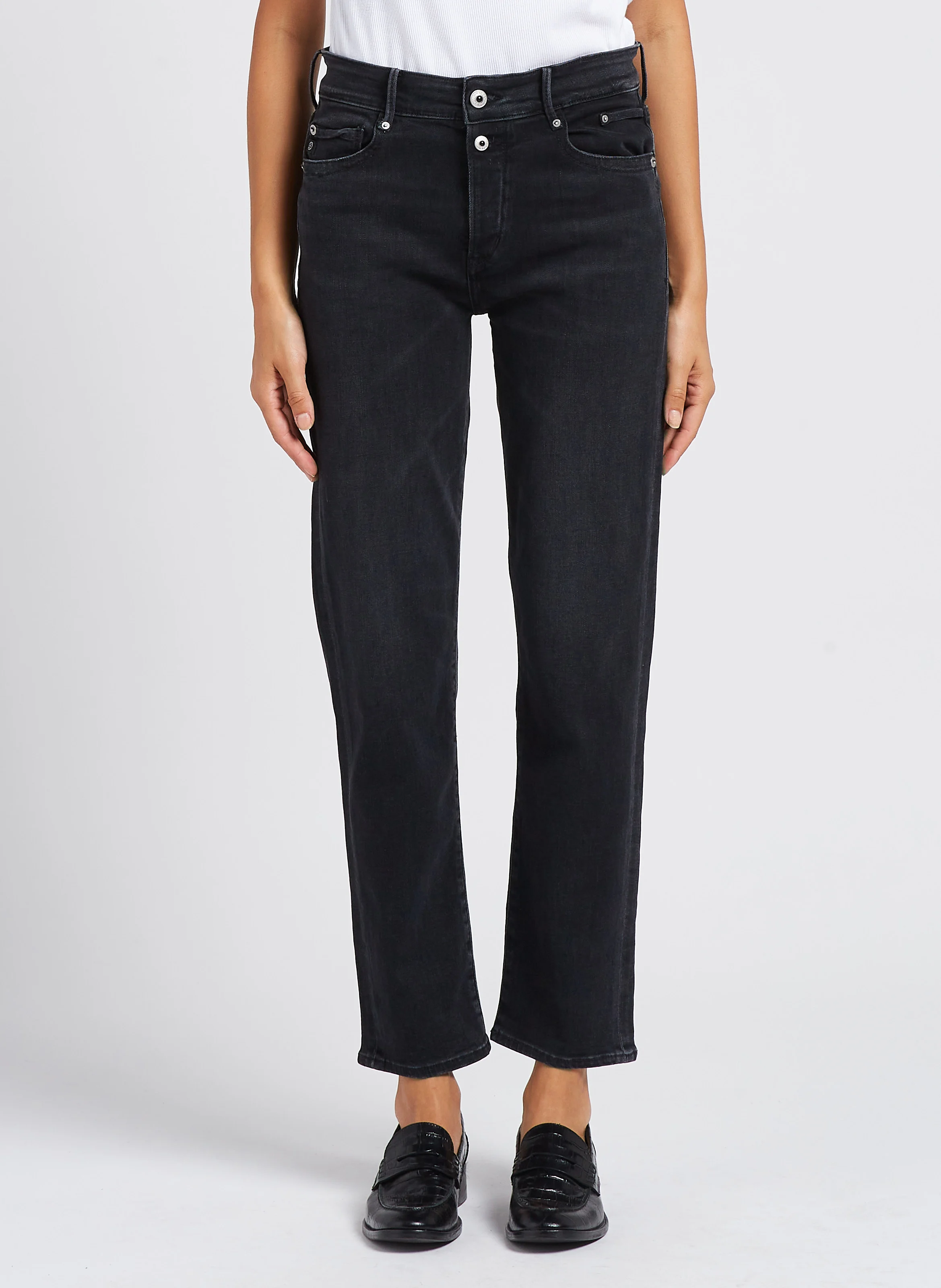 400/18 - Jean mom taille haute en coton mélangé délavé | Noir