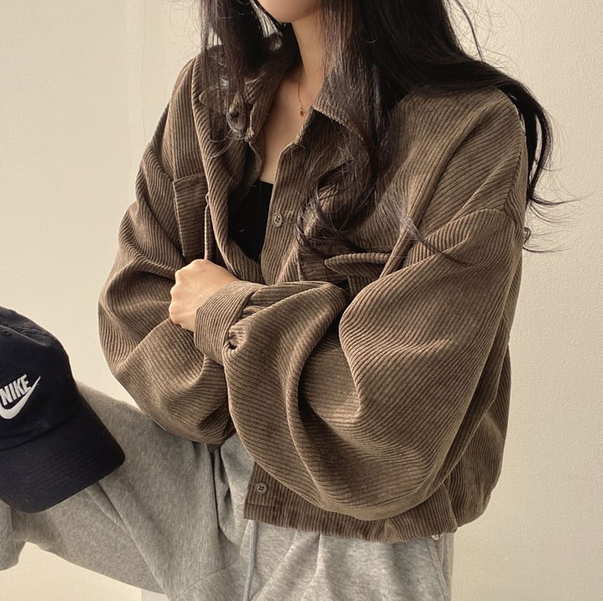 Sisyphi - Effen corduroy losvallend cropped overhemdjack