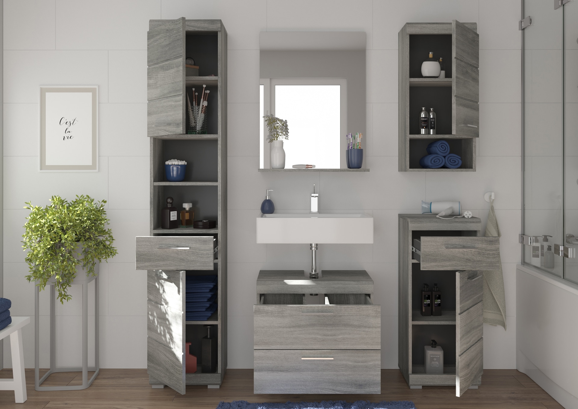 Unterschrank Soul grau B/H/T 37x88x31 cm
