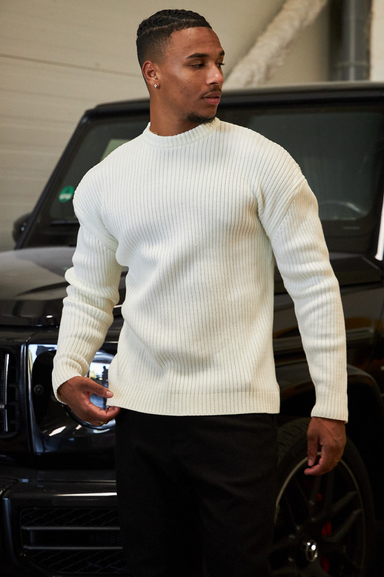 Pull blanc en maille à col rond