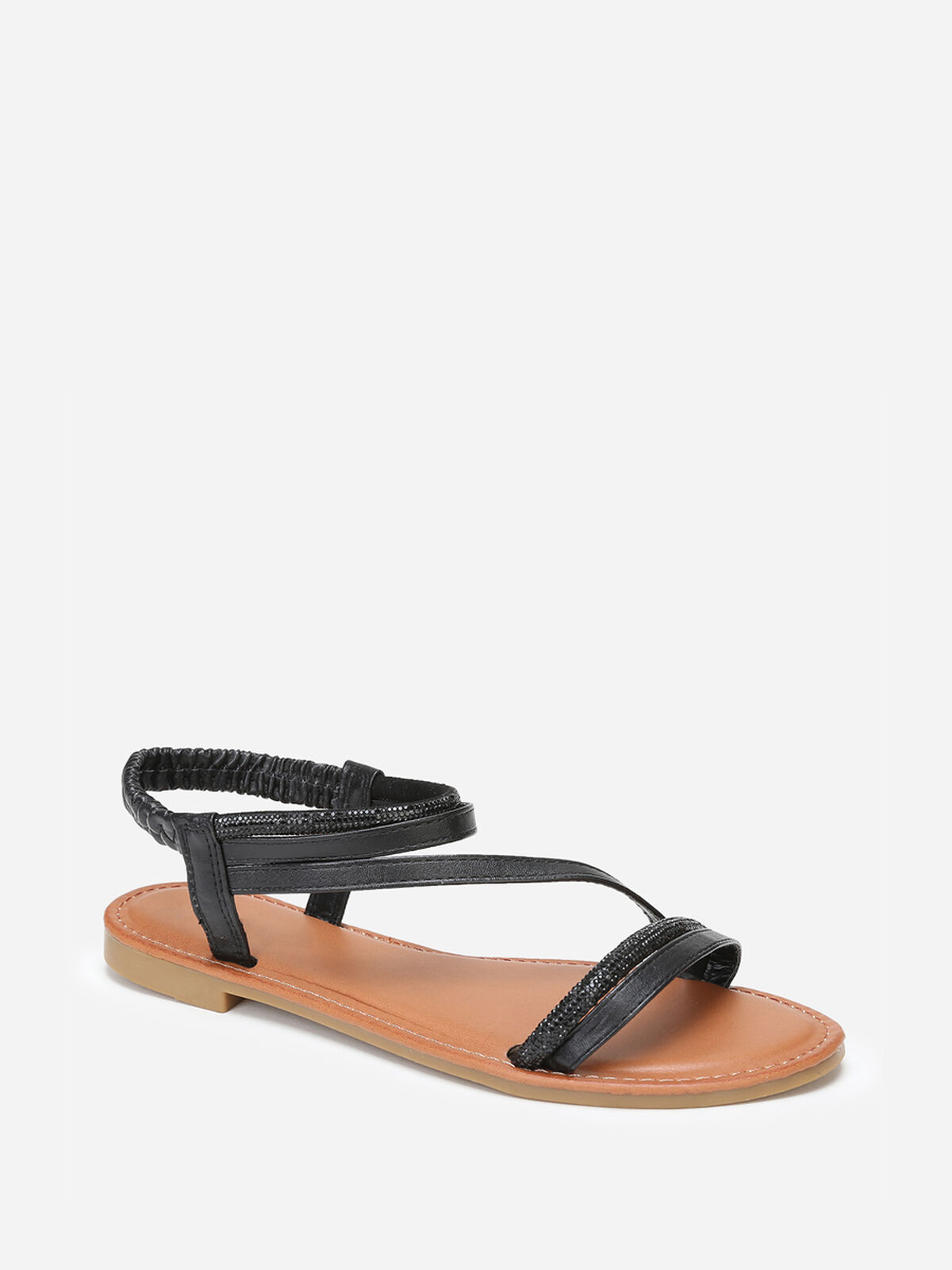 Sandales à brides en simili et strass- Noir
