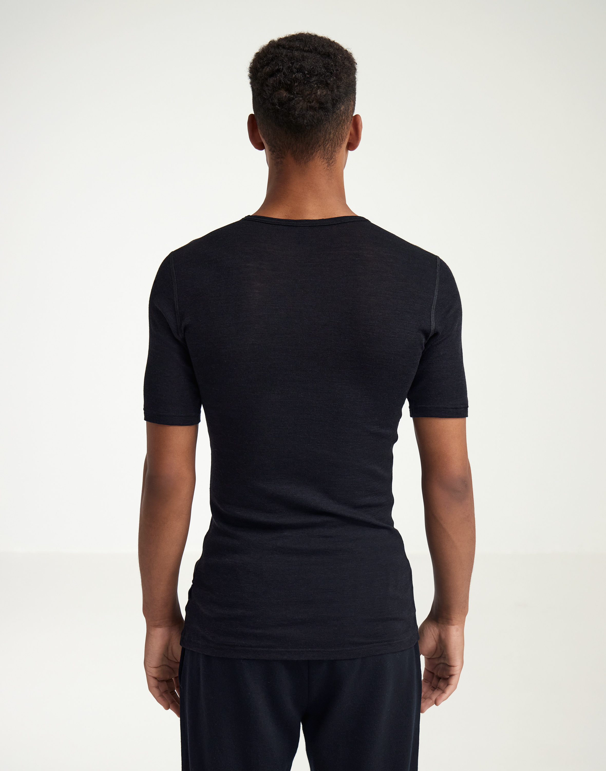 T-shirt met V-hals in merinowol/zijde voor heren