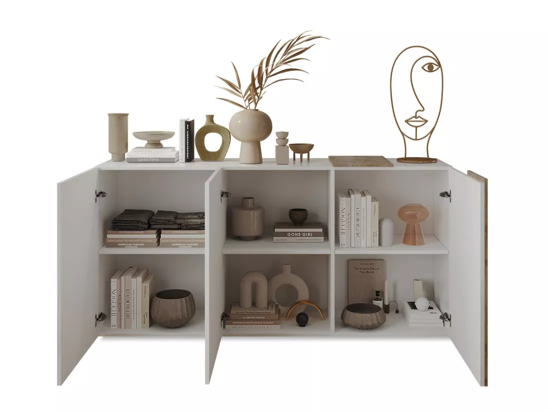 Buffet avec 3 portes - Blanc et naturel clair - CAYNO