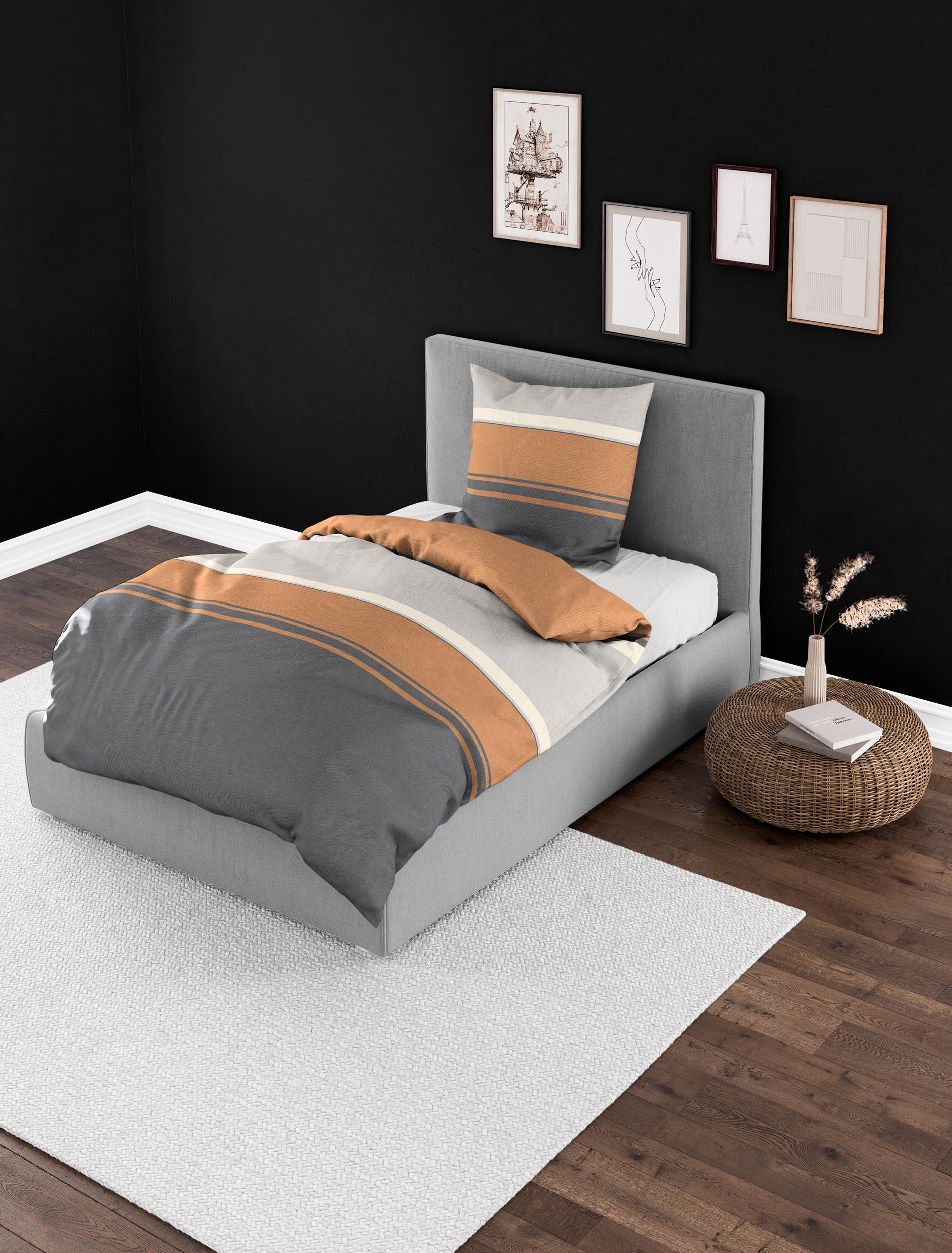 Bettwäsche Mako-Satin safran 135x200cm, mit 1 Kissen