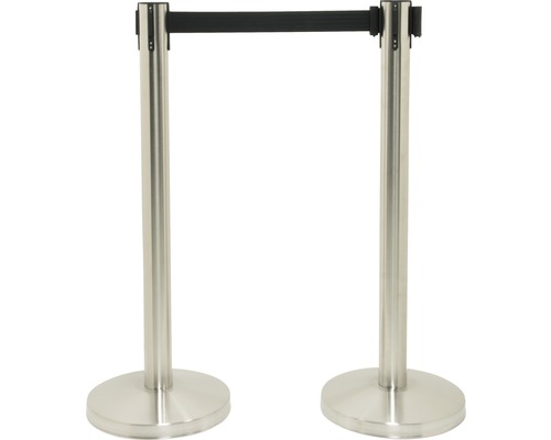 Uitschuifbare paalset van roestvrij staal inclusief voet en zwarte nylon band, 200 cm, 2 stuks.