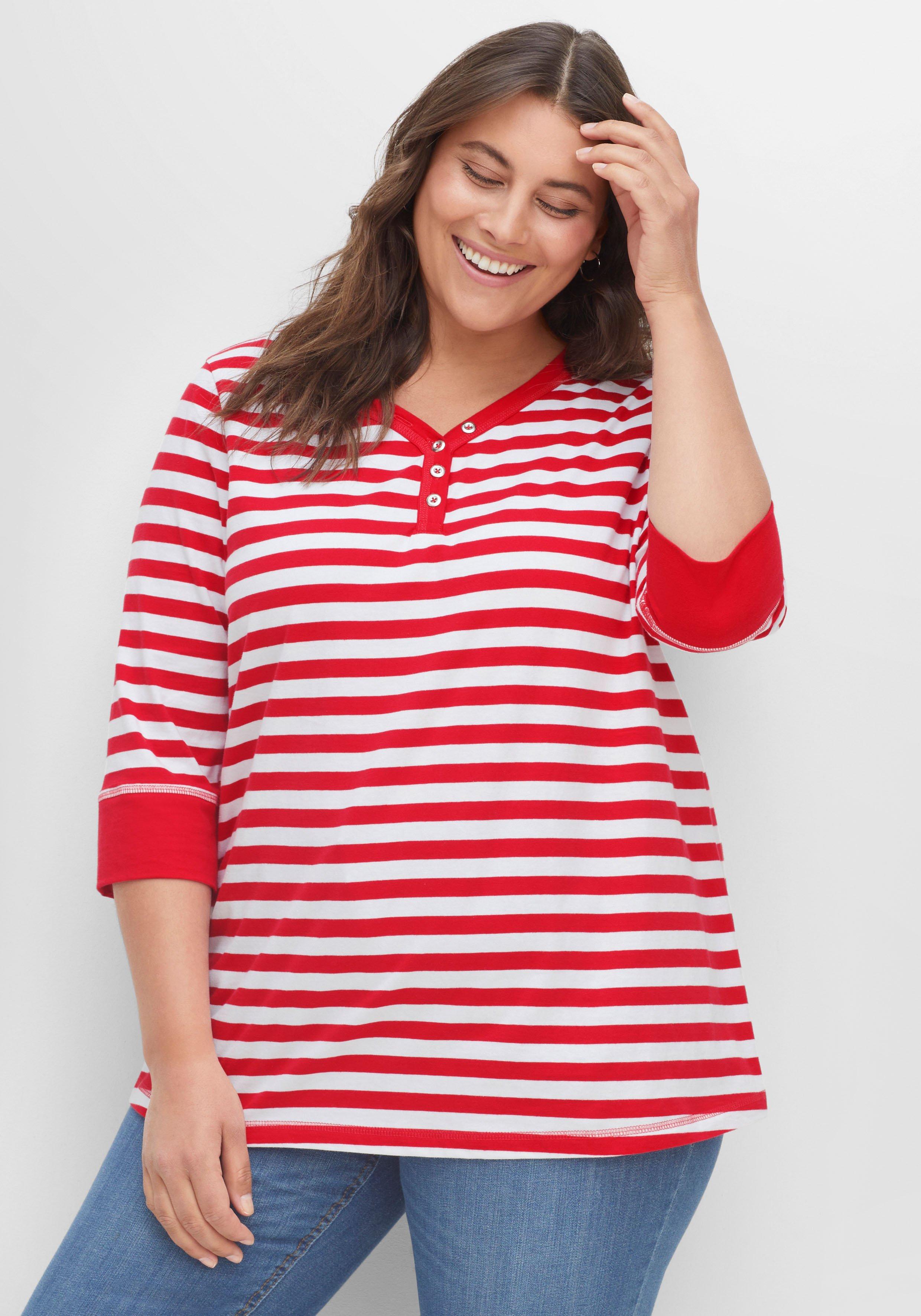 Shirt aus Jersey, mit Streifenmuster und 3/4-Arm