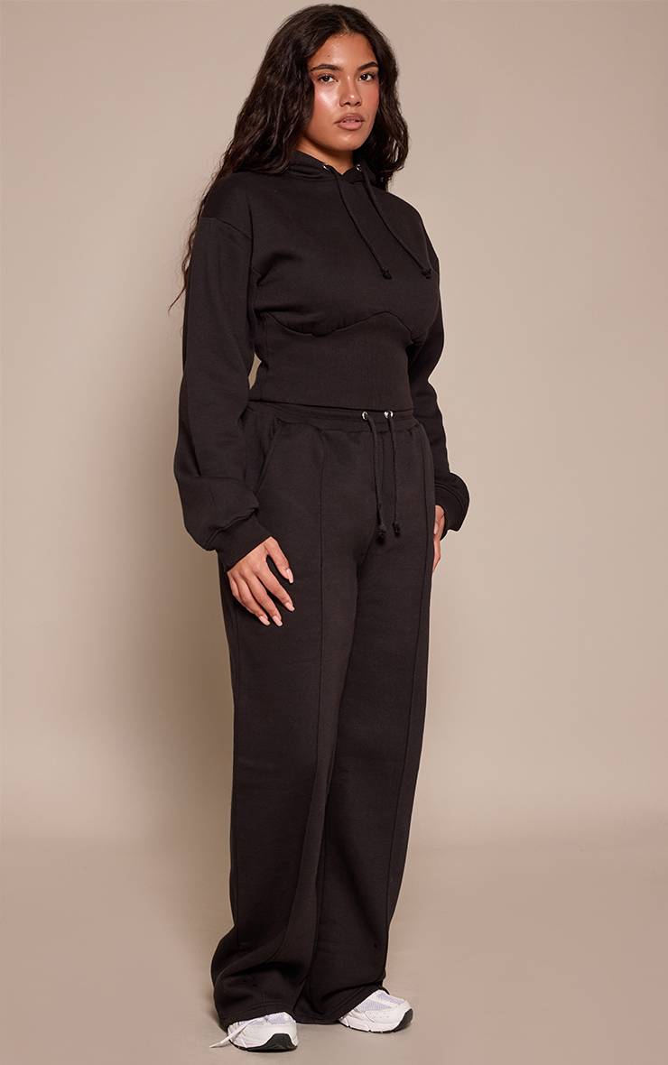Noir Hoodie Crop En Molleton Taille Froncée Shape