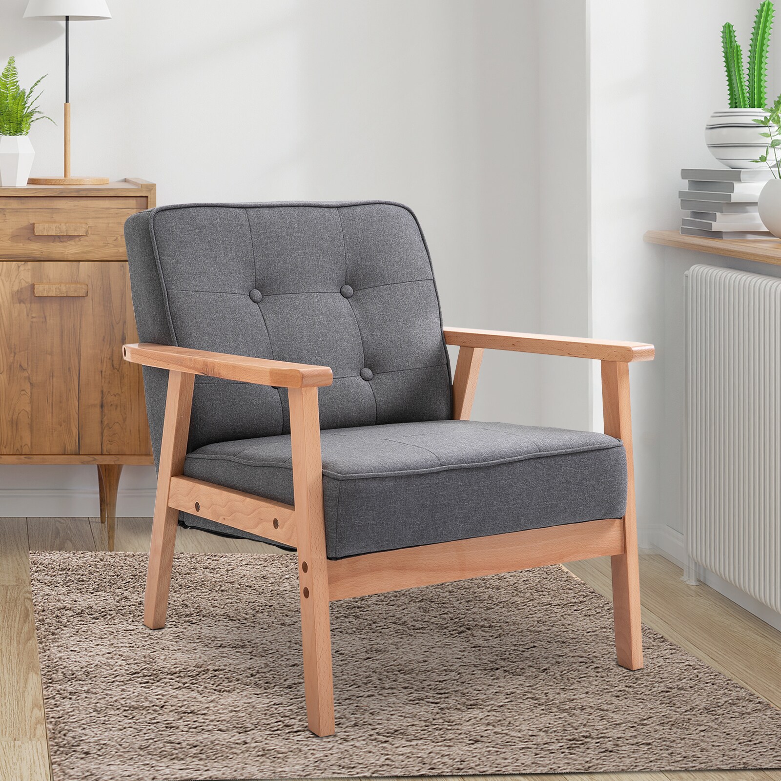 HOMCOM Polsterstuhl mit Armlehnen grau, natur 64,5 x 70 x 70 cm (BxTxH)