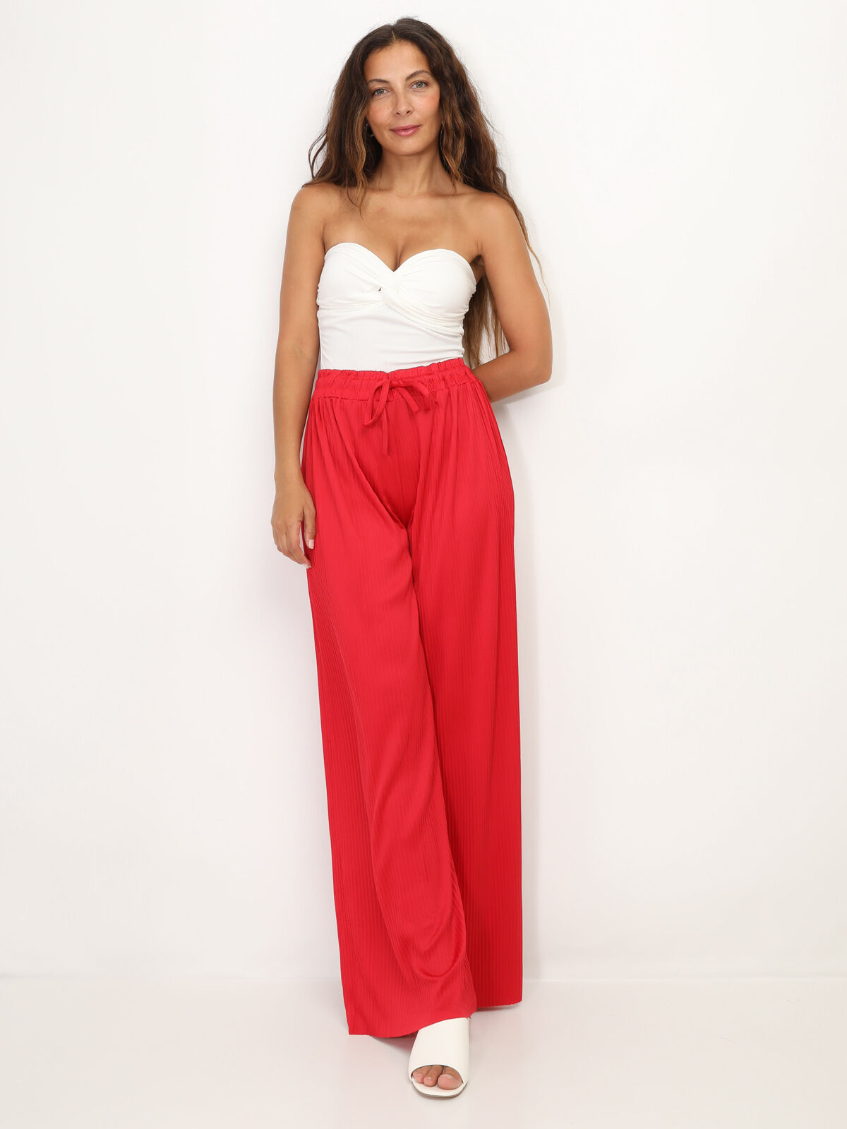Pantalon large plissé- Rouge