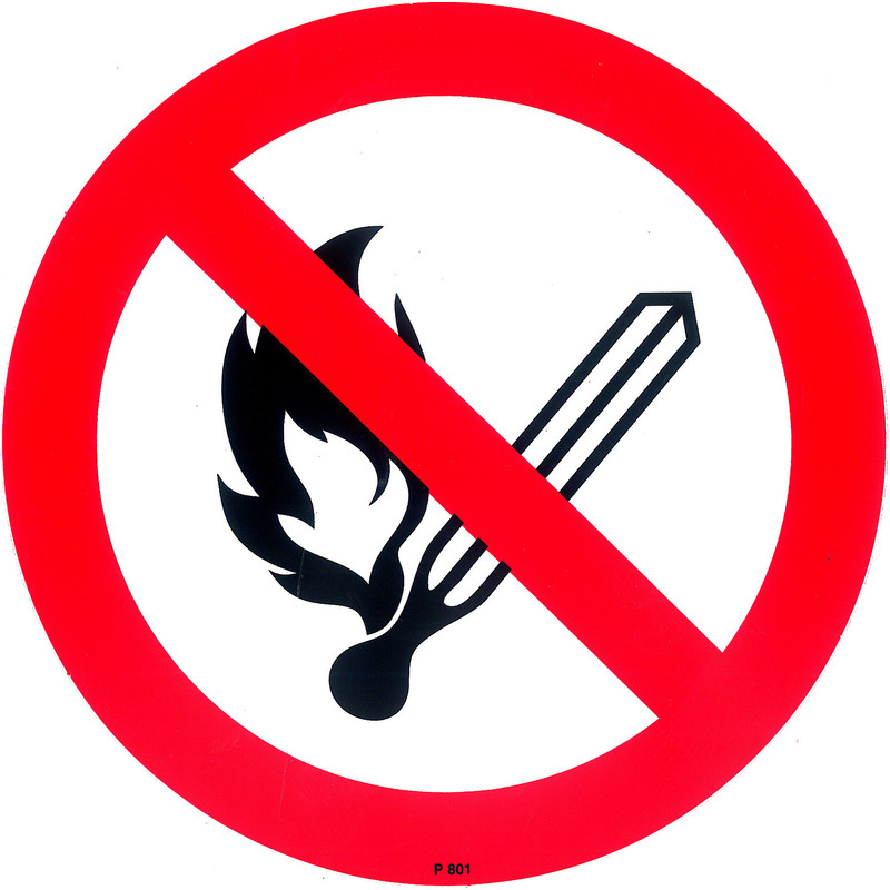 Sticker verbod vuur, open vlam, roken Ø15cm*