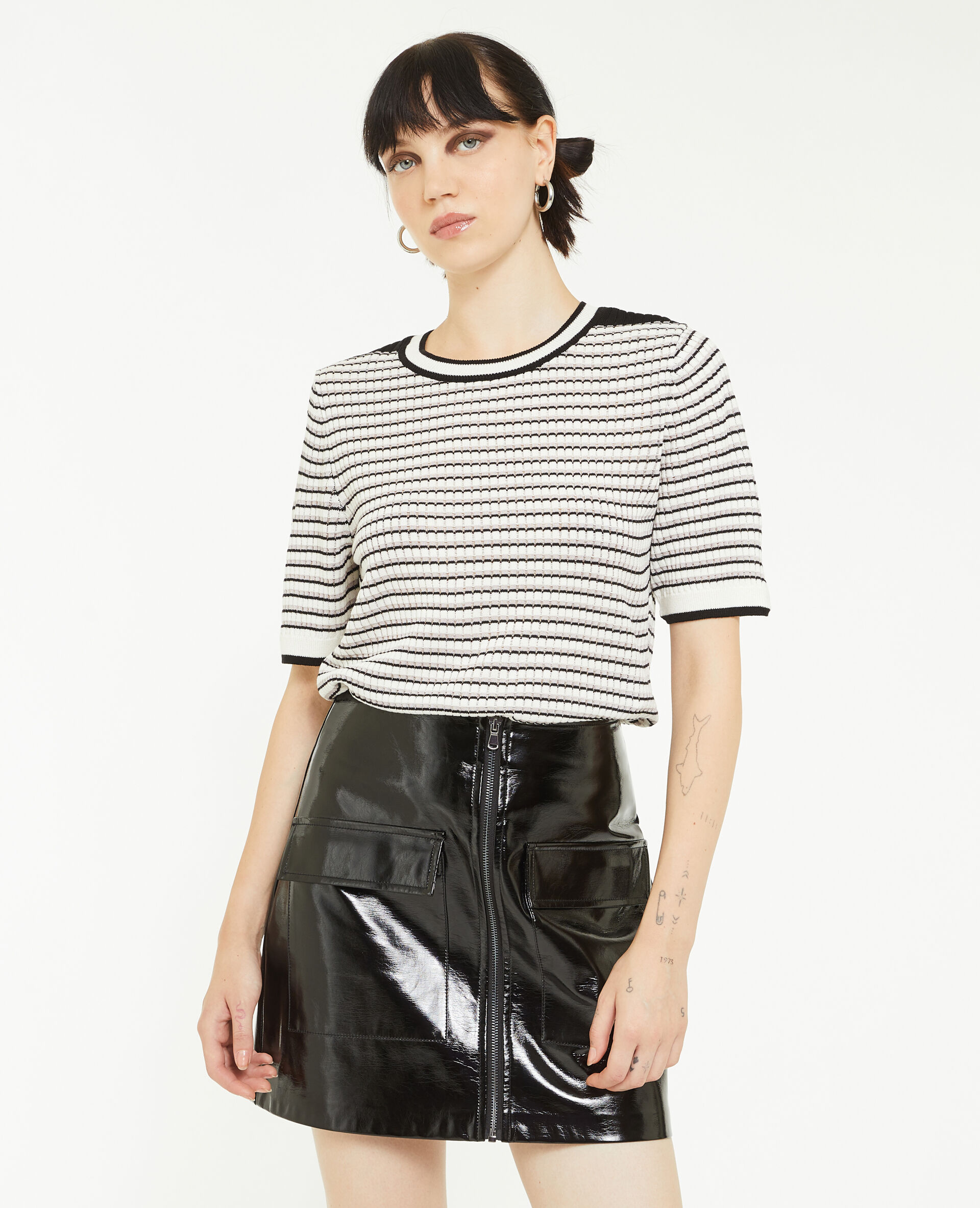 Pull ajouré manches courtes - Noir
