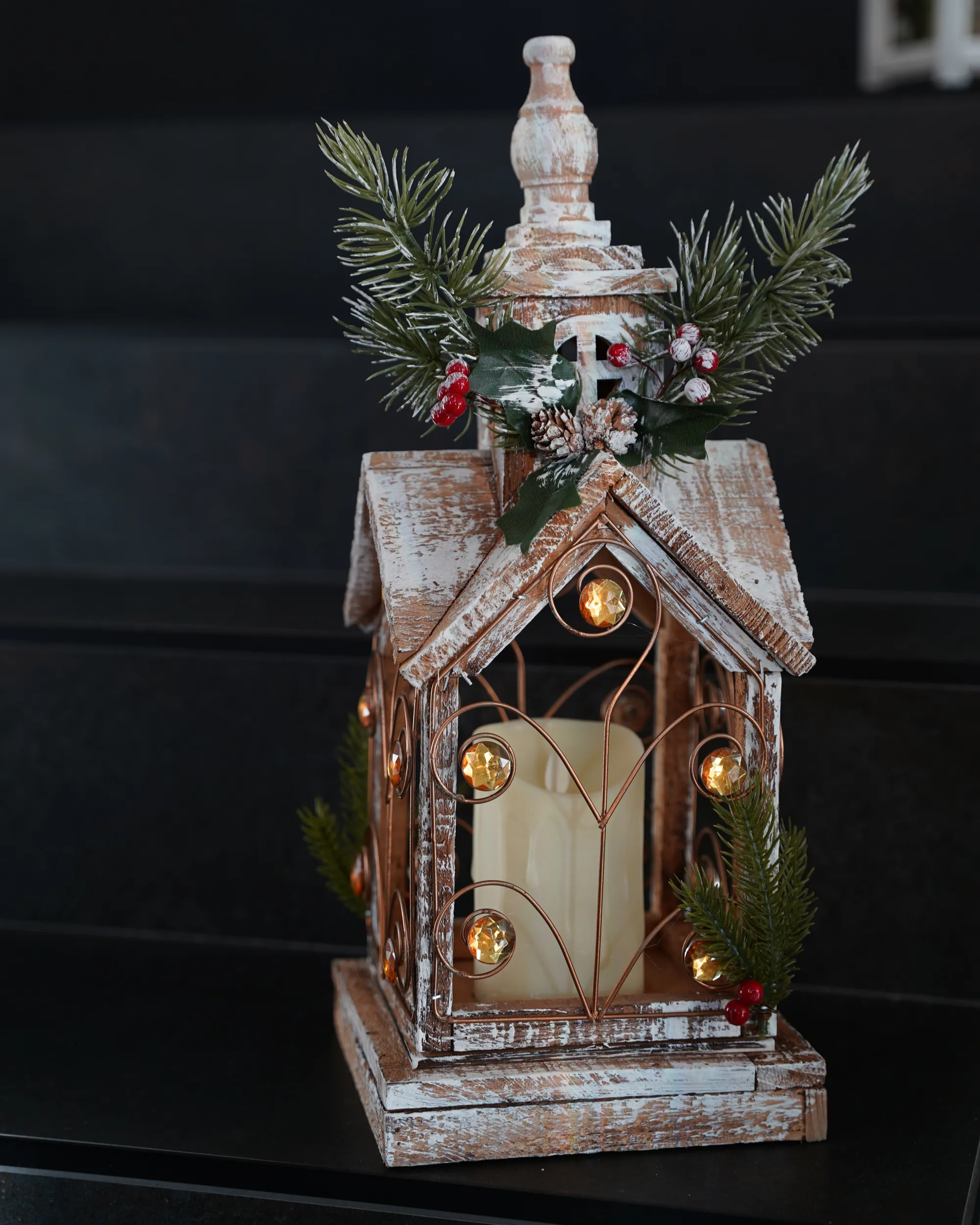 LED lantaarn SYVANSI Kerstpatroon 46 cm Lichtbruin