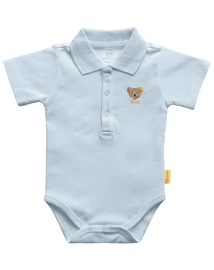 Kurzarm-Body TEDDY mit Polokragen in hellblau