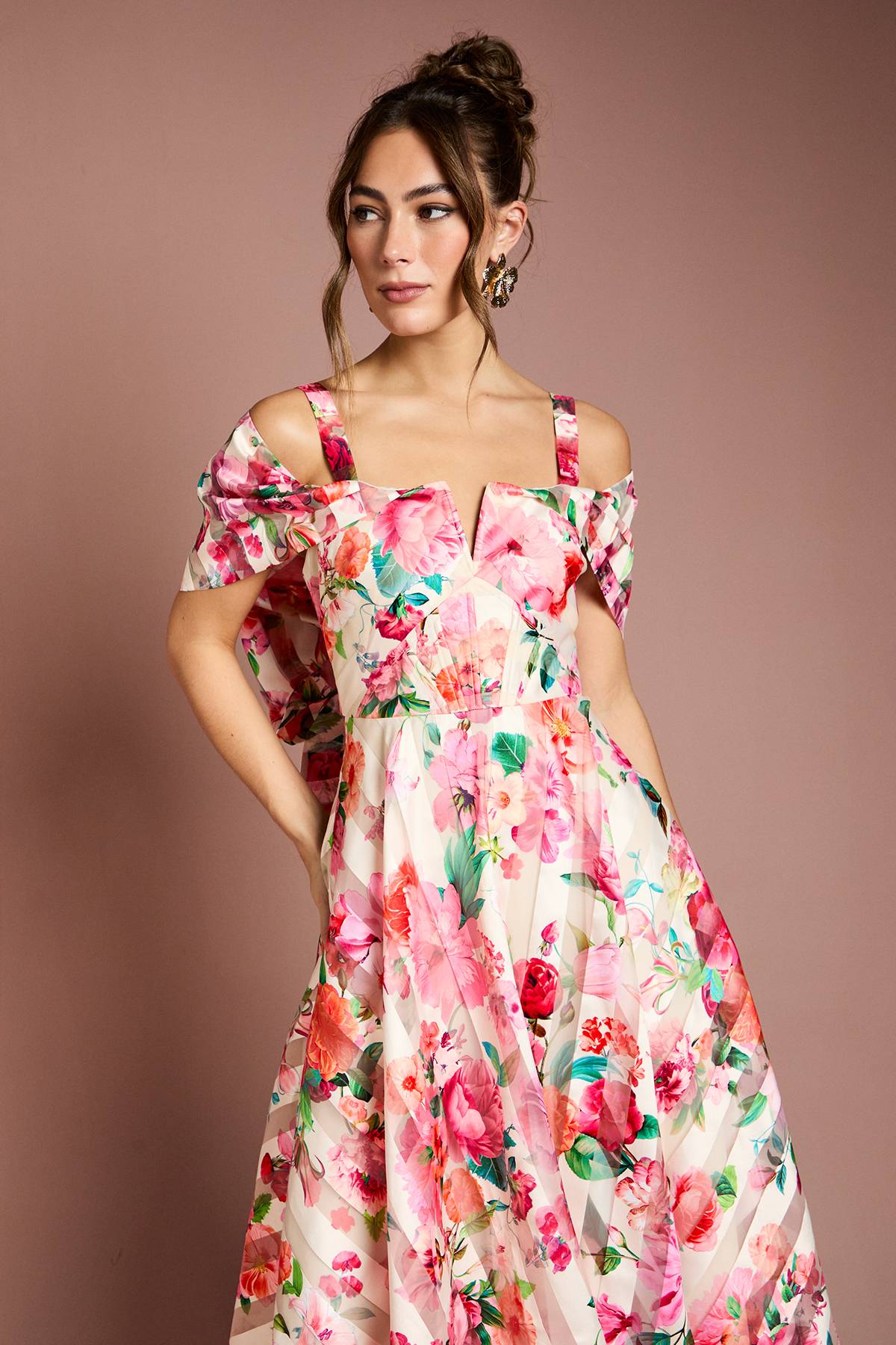 Coast Robe Midi Bardot en Organza Imprimé