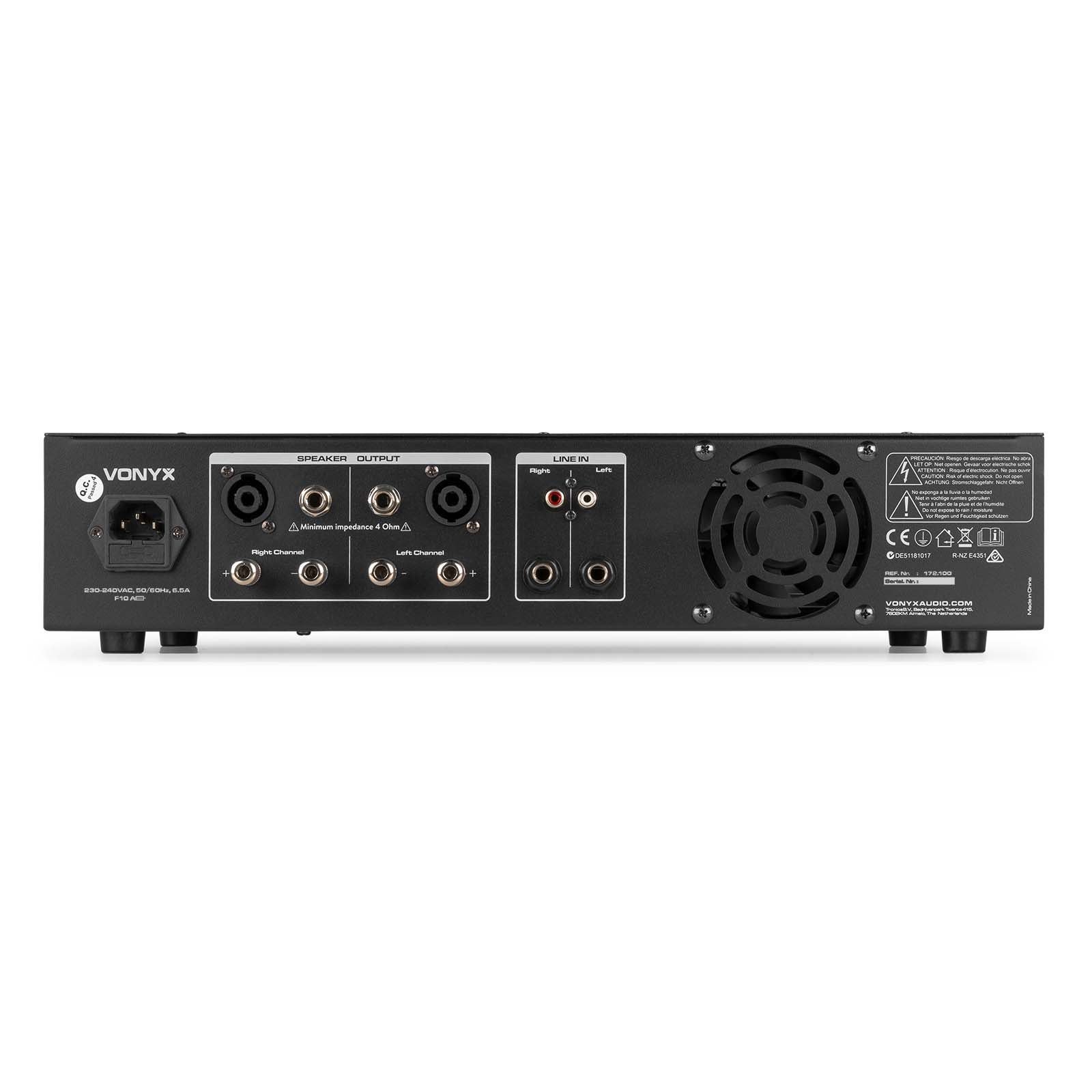Vonyx VPA1500 19-inch stereo PA-versterker 750/500 Watt 4/8 Ohm