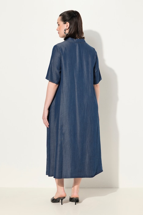 Lyocell-Midikleid, Jeansoptik, Hemdkragen, Halbarm