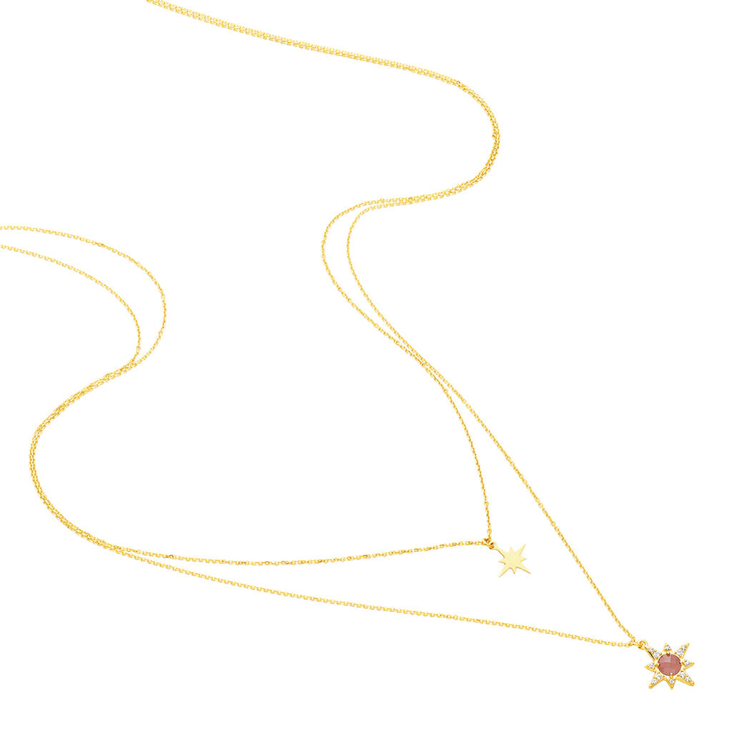 Collier Terrie Or Jaune Calcedoine Et Oxyde De Zirconium