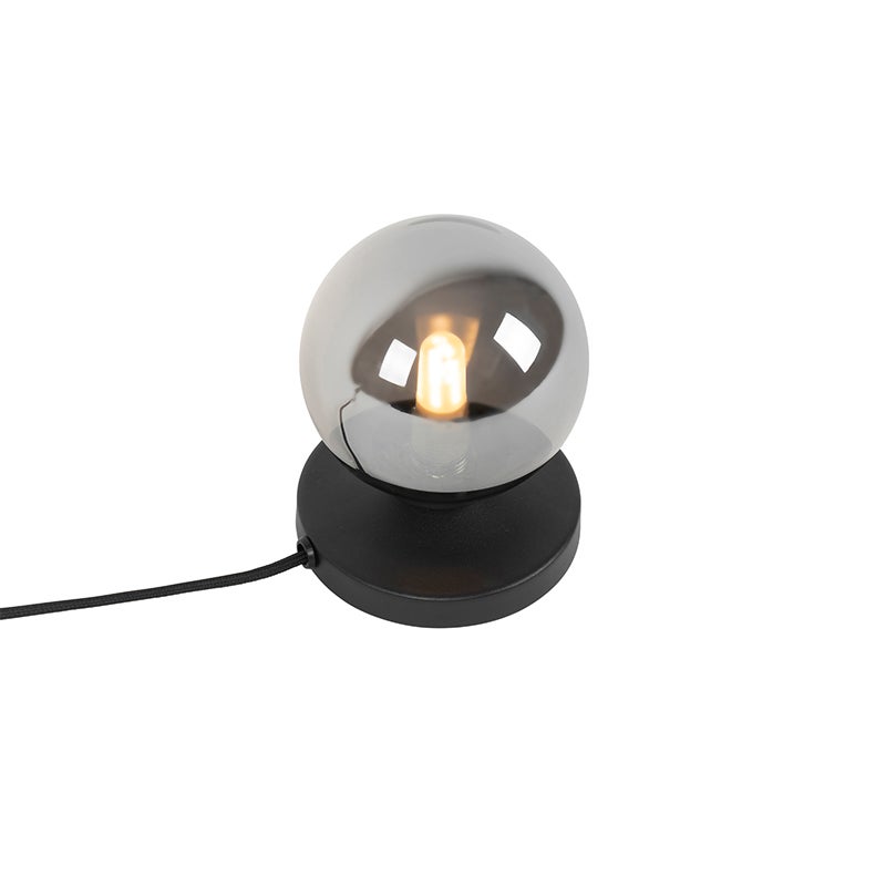 Moderne zwarte tafellamp met gerookt glas - Athene