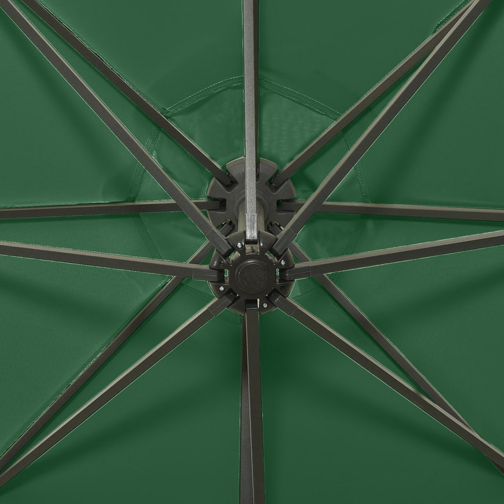 Parasol meuble de jardin déporté avec mât et lumières led 300 cm vert