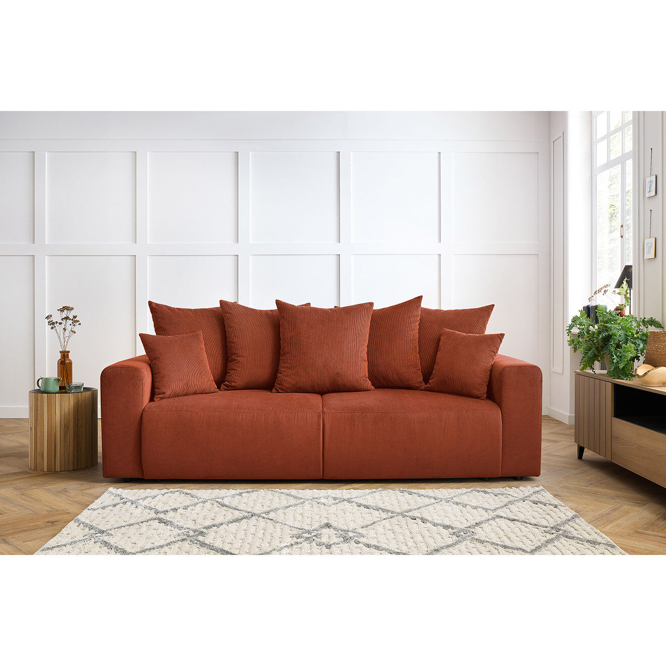Bobochic Canapé droit fixe 3 places envy velours côtelé orange - 240x100x95 cm