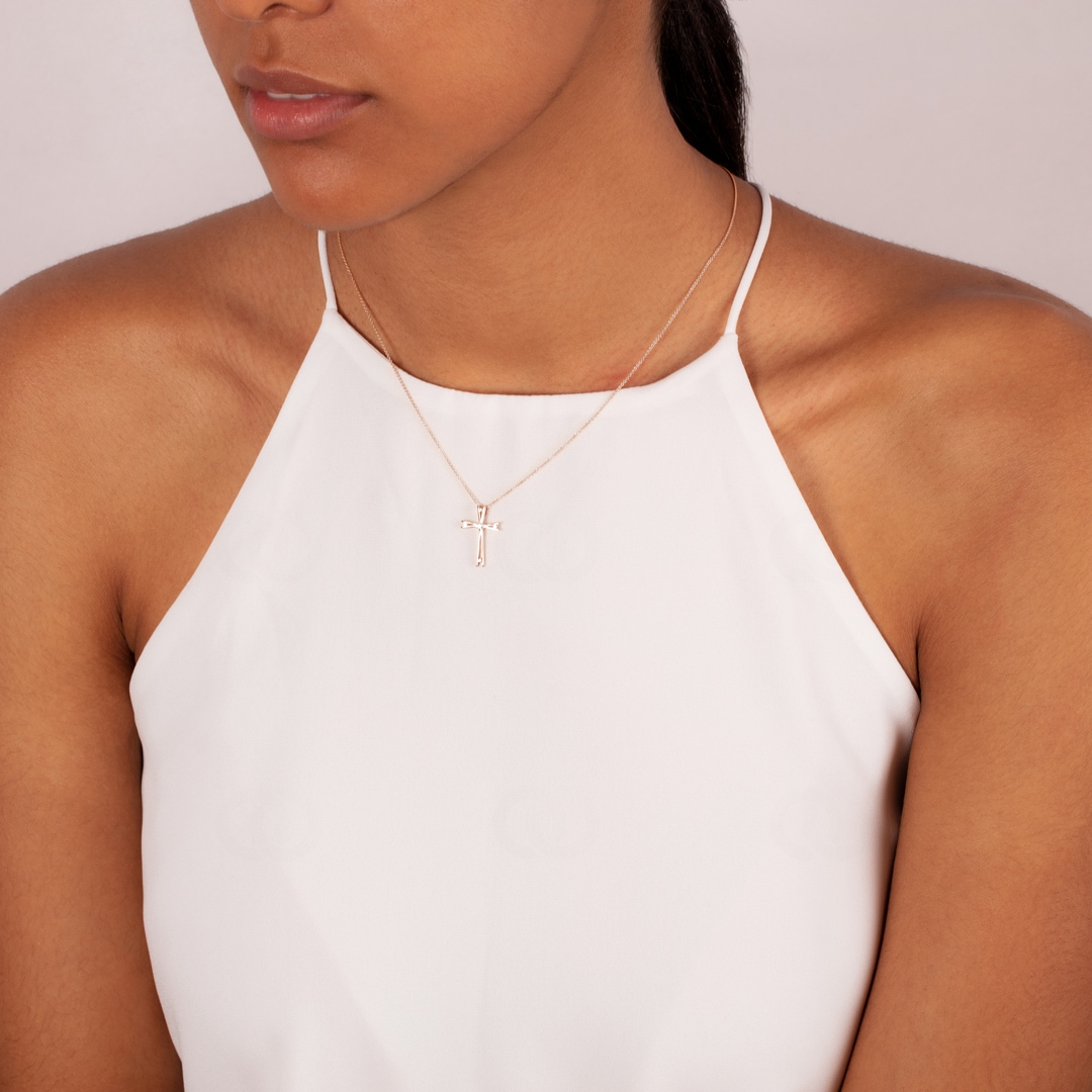 Kreuzanhänger 750/18 K Roségold mit Diamanten 0.069 ct H/si