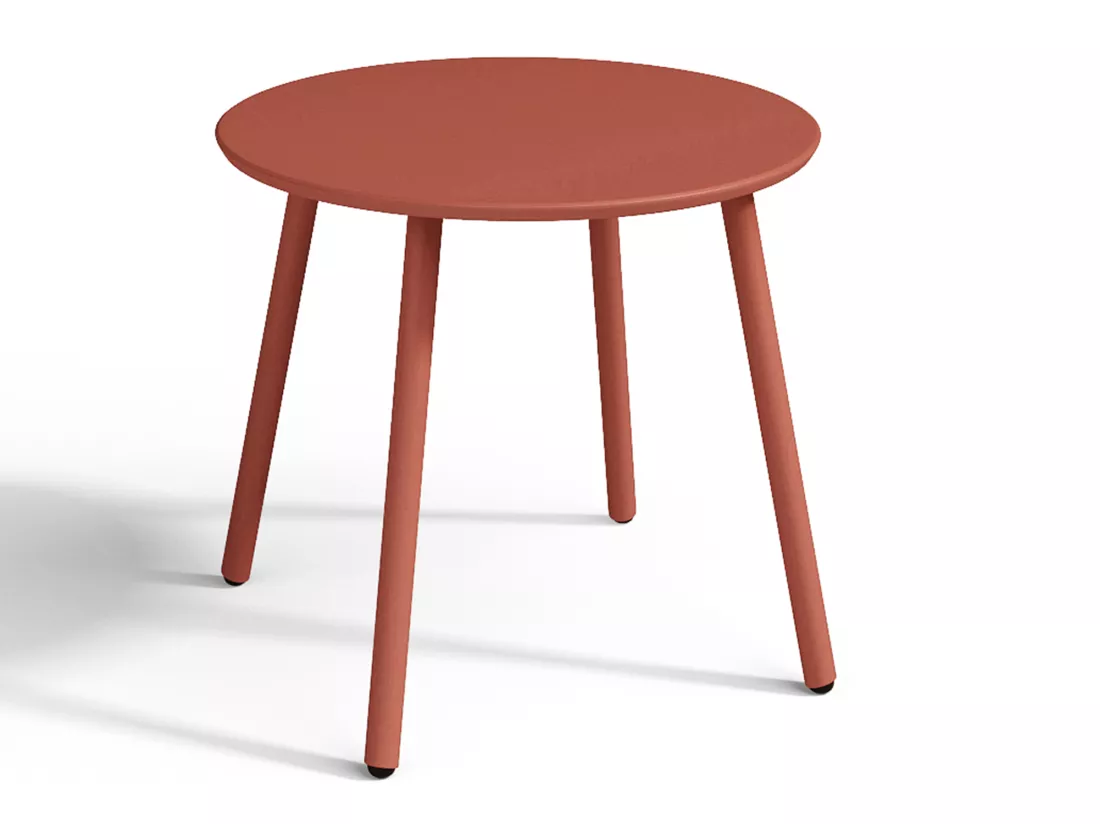 Salon de jardin en métal - 2 fauteuils bas empilables et une table d'appoint ronde - Terracotta - MIRMANDE de MYLIA