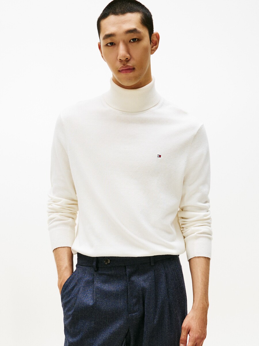 TOMMY HILFIGER<br>Suéter de gola alta em algodão pima e cashmere