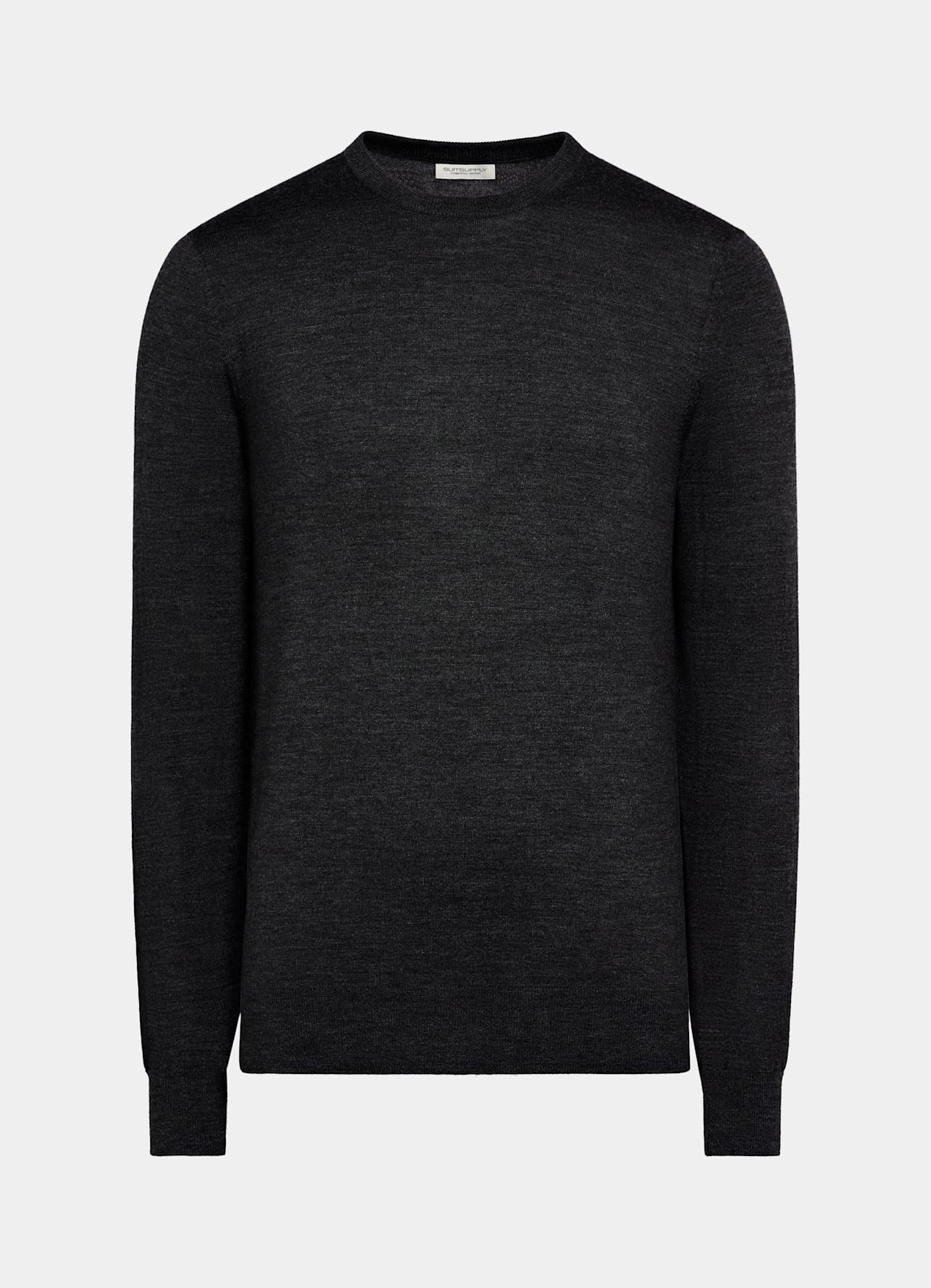 Pull col rond Merino gris foncé