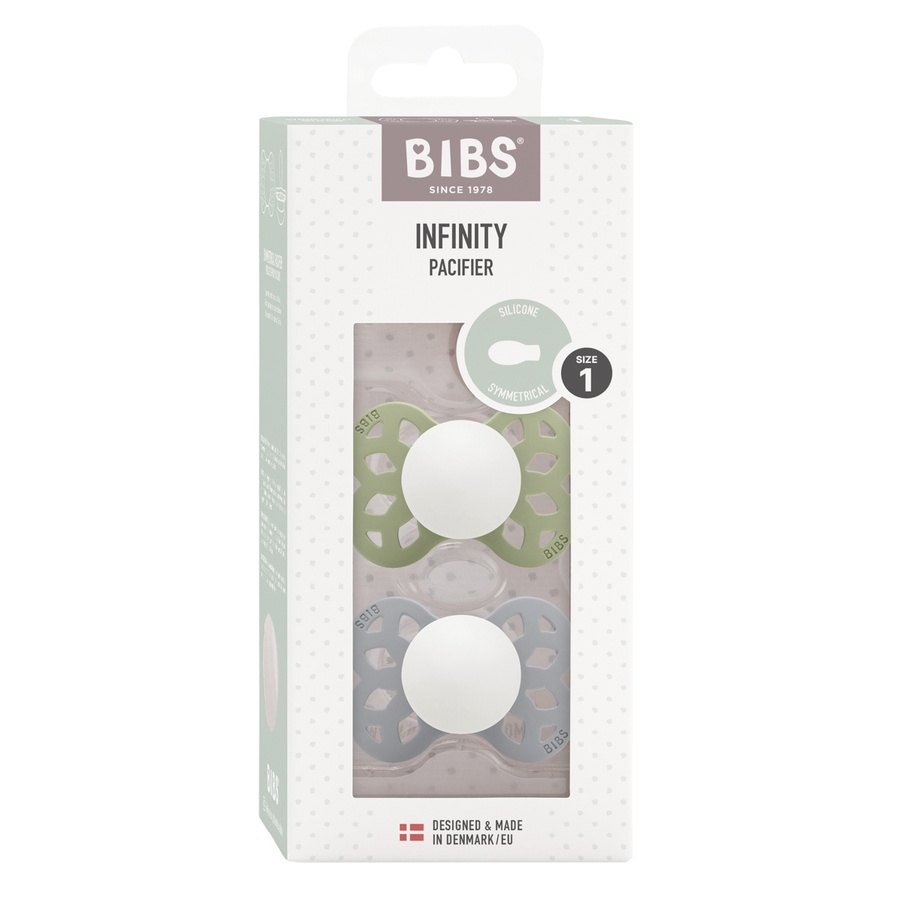BIBS Pacifier Infinity Symmetrical Silicone Sage Glow/Cloud Glow Size 1 2pcs