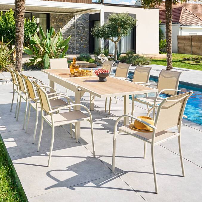 Table de jardin extensible rectangulaire PIAZZA Epeautre / Argile