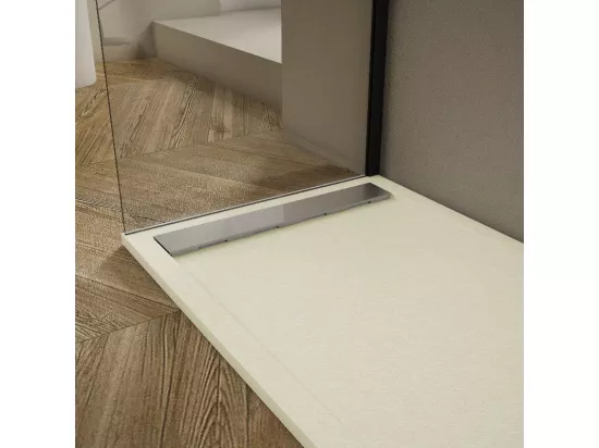 Receveur de douche 70x170cm extra plat RIBERA en résine surface ardoisée beige Grille inox