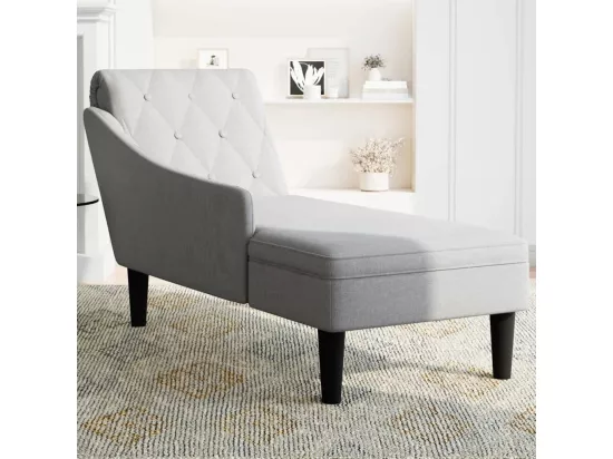 Fauteuil long avec coussin et accoudoir droit gris nuage tissu
