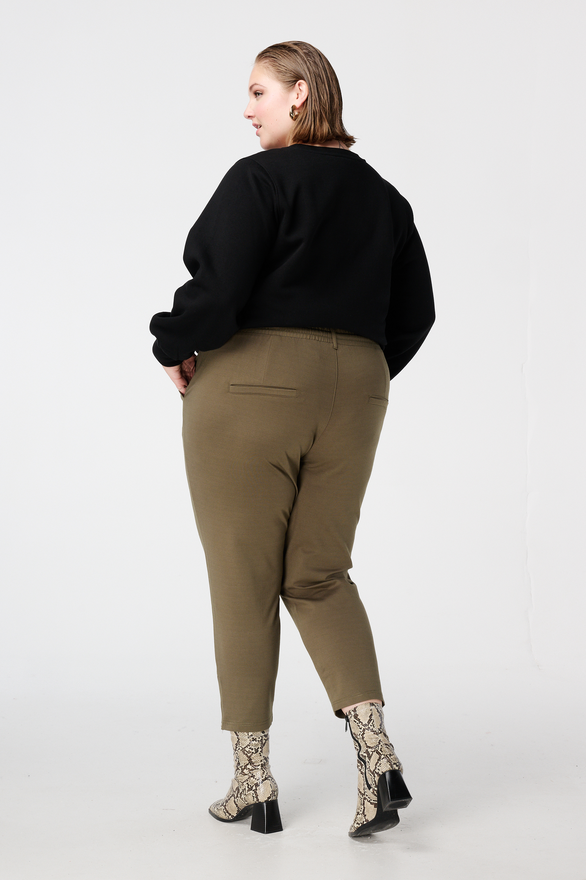 Broek met elastische tailleband Khaki