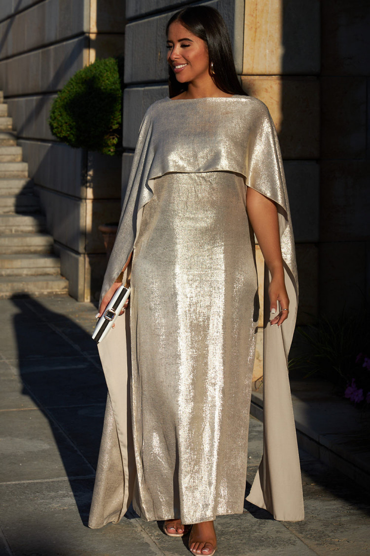 Robe pailleté beige à cape