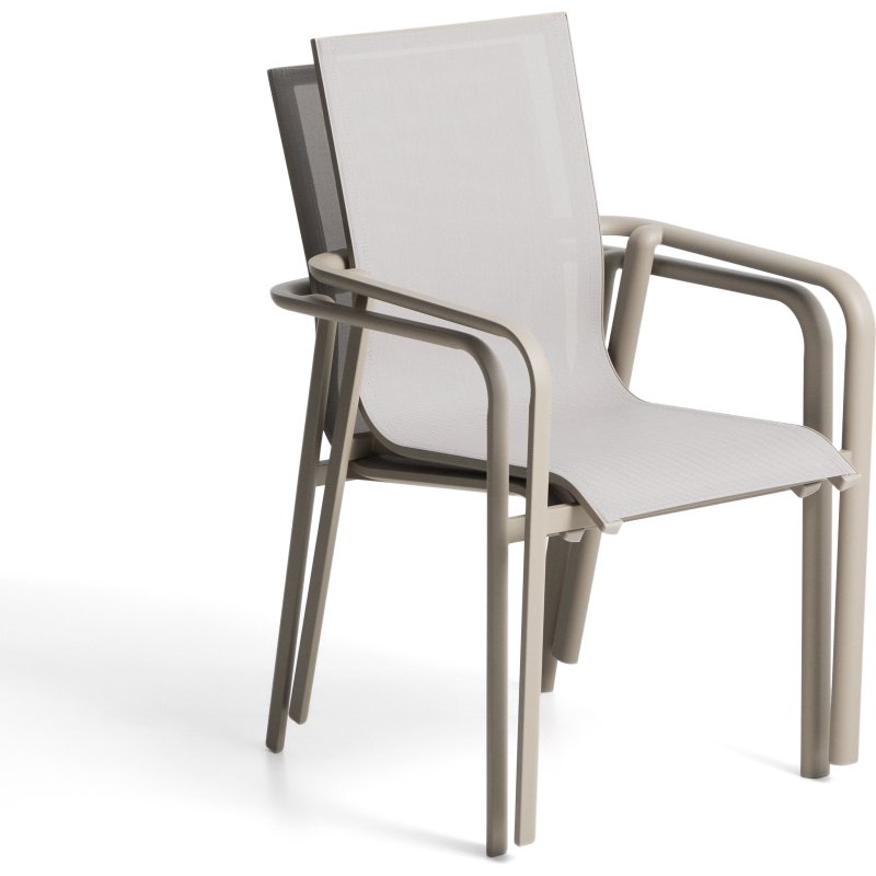Chaise empilable d’extérieur Canea en textilène beige et aluminium taupe