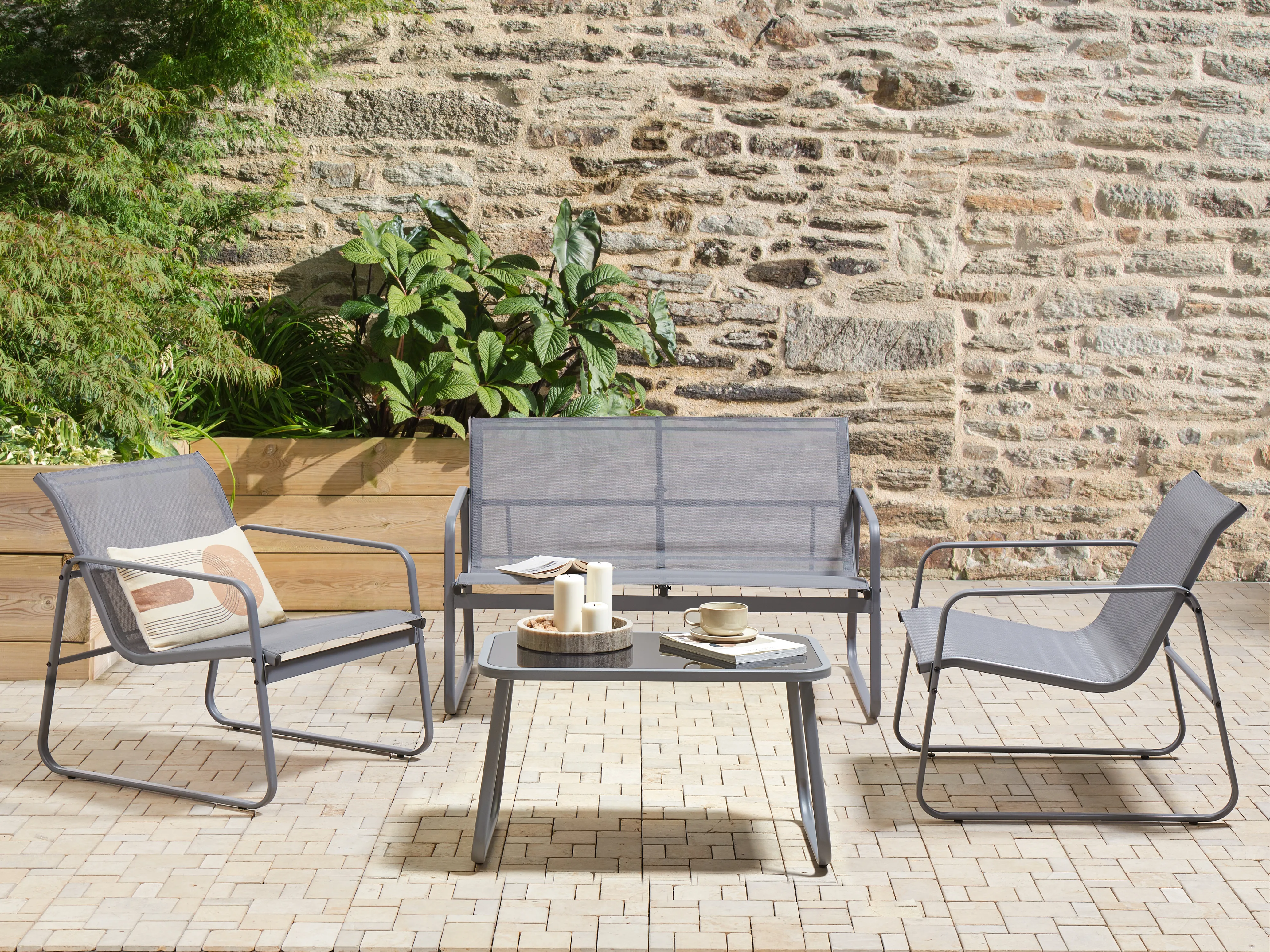 Loungeset met tafel 4-zits BARREA Metaal Grijs
