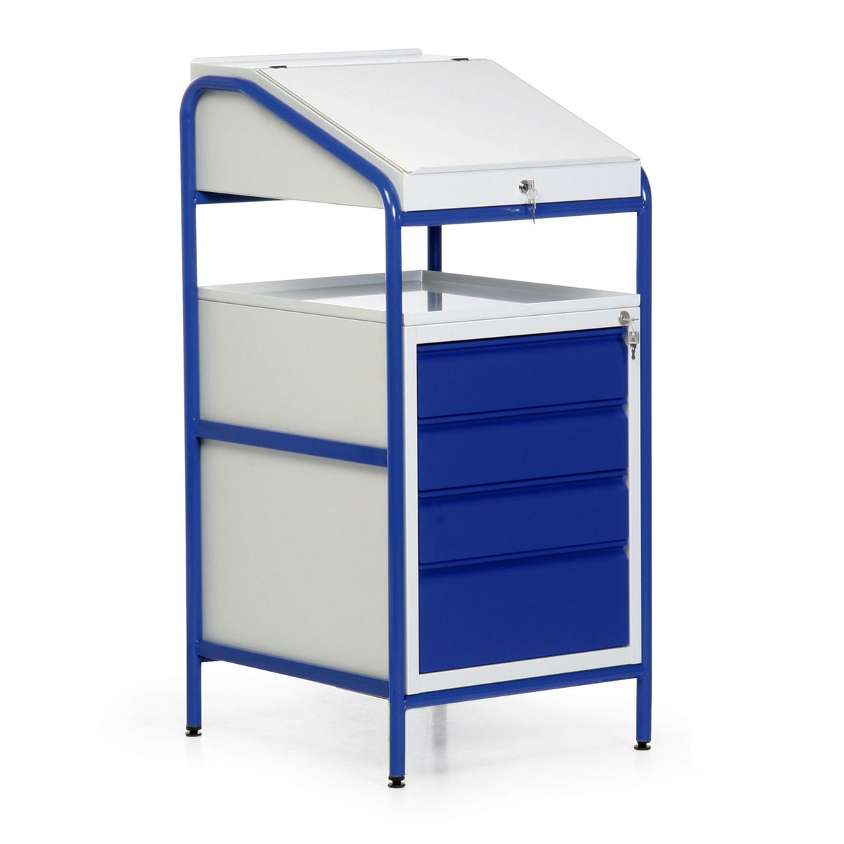 Protaurus stationair staand bureau met 4 lades en plaatstalen plank