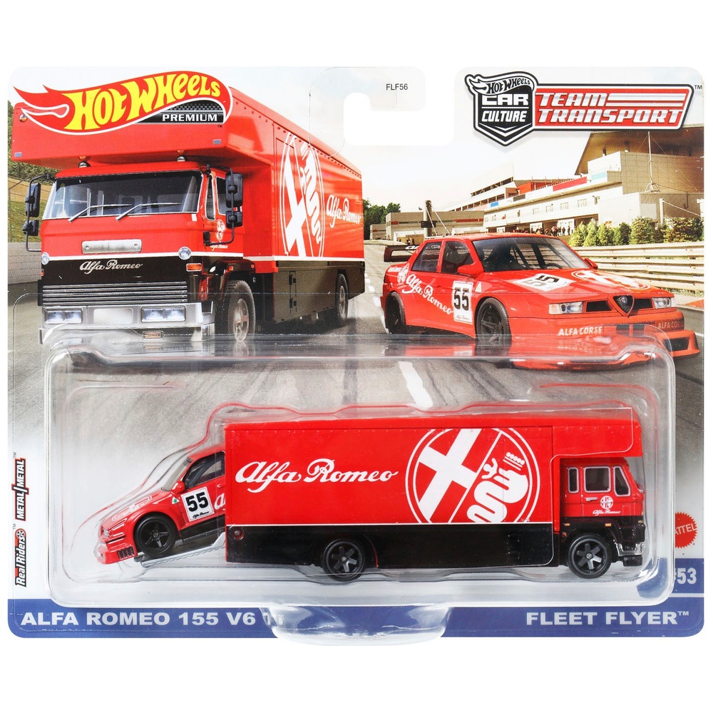 Hot Wheels Premium Team Transport Alfa Romeo 155 V6 und Fleet Flyer Fahrzeug