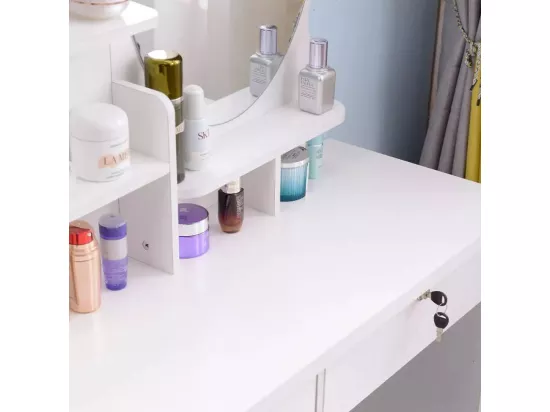 Coiffeuse et table de maquillage avec tabouret miroir CATHY