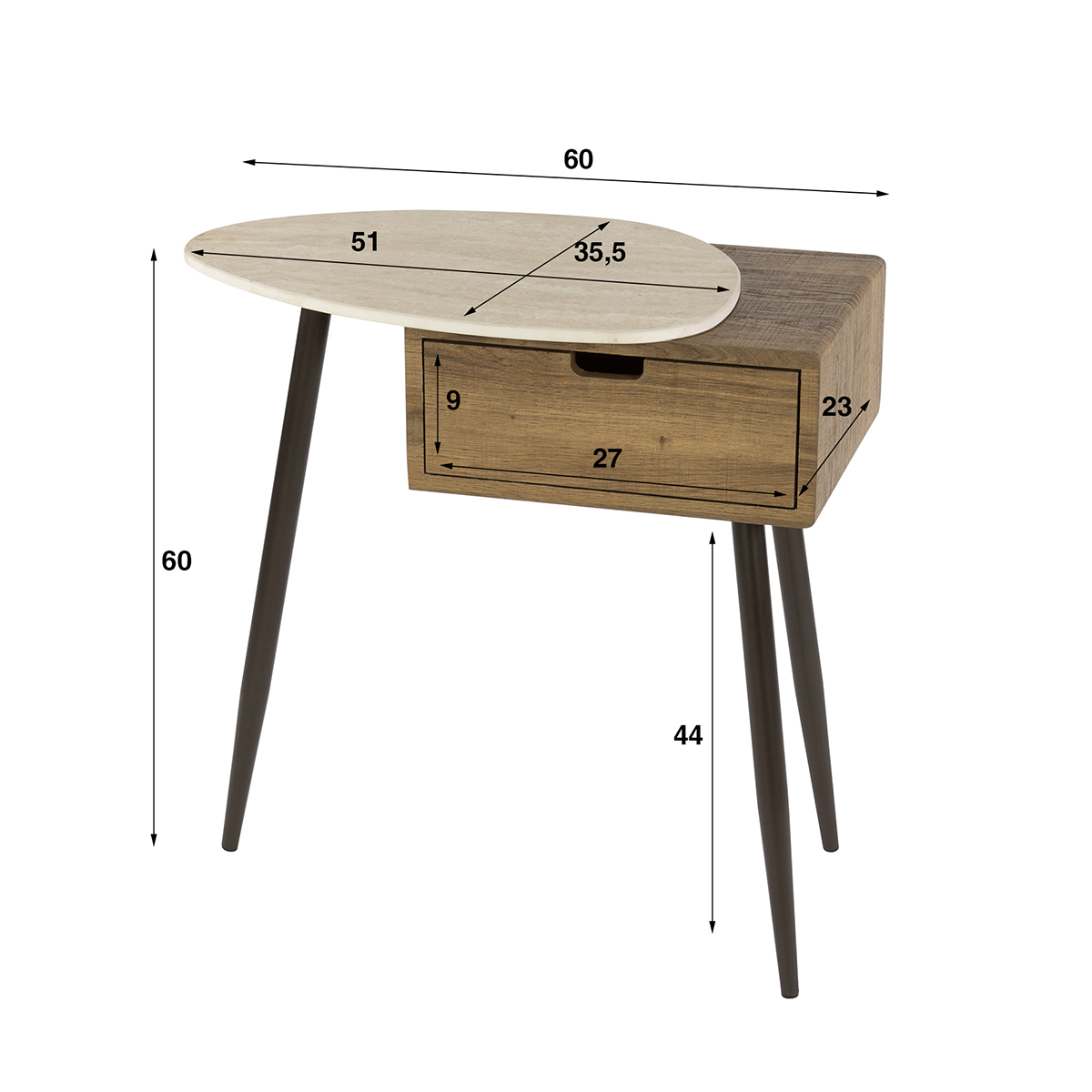 Nachtkastje Limestone Houtlook Links