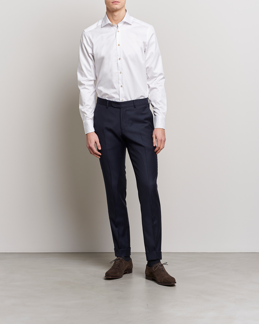 Stenströms Fitted Body Contrast Cotton Shirt White