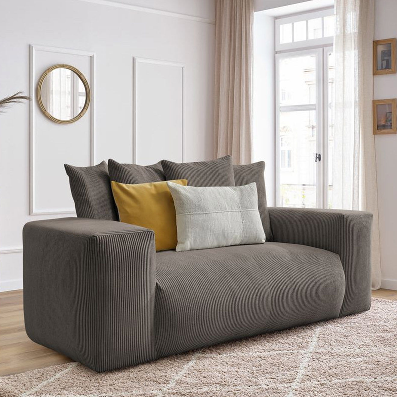 Bobochic Canapé 2 places moelleux voltaire taupe - 220x124x75 cm