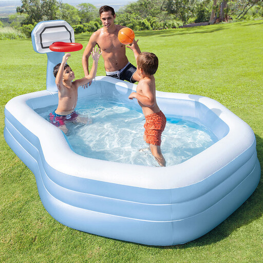 Piscina inflável de 3 tubos, 188x130 cm (capacidade de 682 litros), com cesta e bola.
