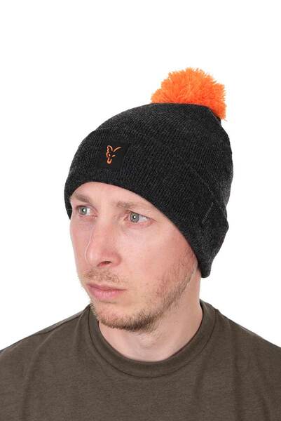 Bonnet à Pompon Noir/Orange Fox Collection