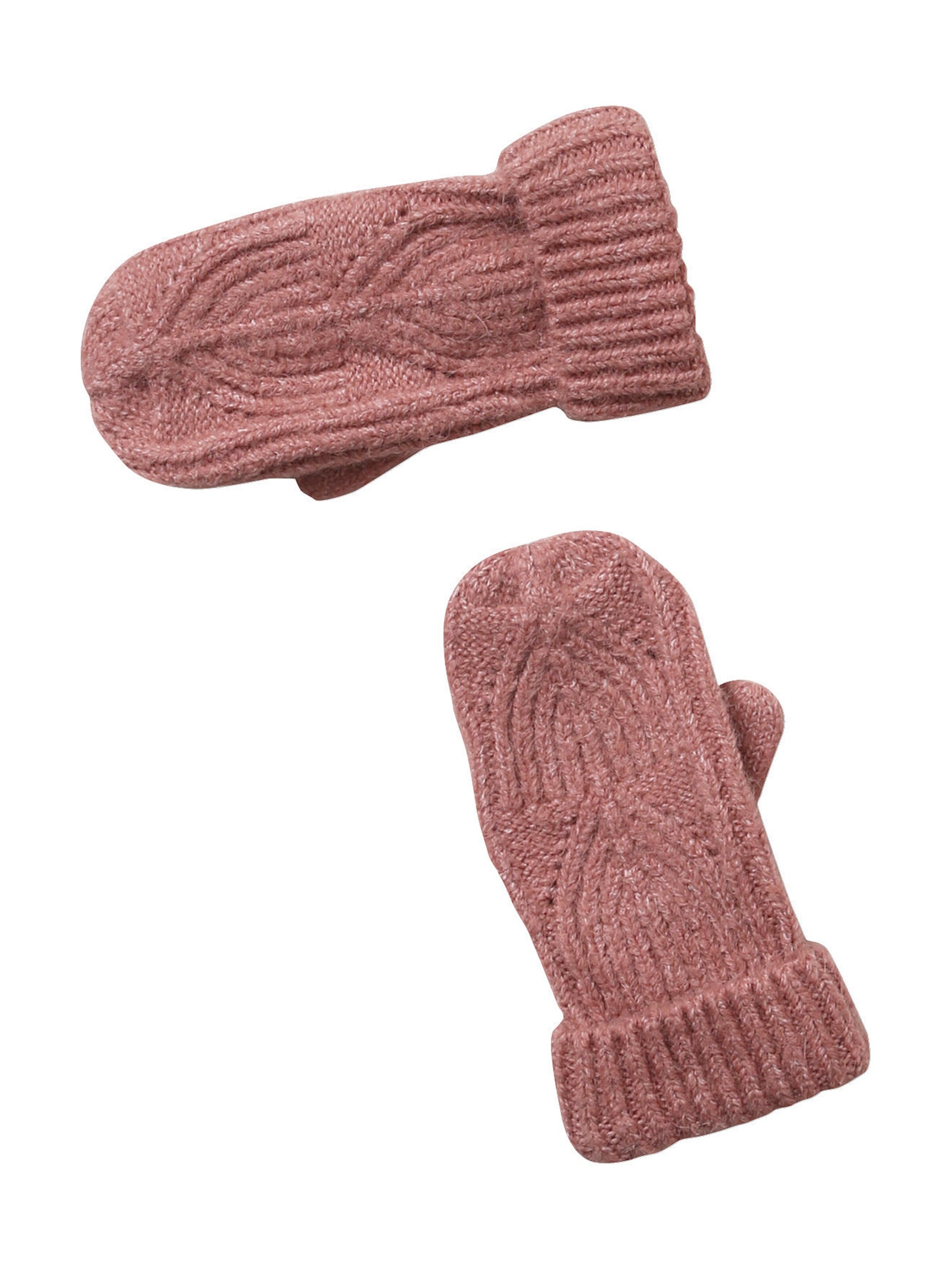 Vertbaudet Mädchen Strick-Set: Mütze, Rundschal & Handschuhe, Zopfmuster rosa