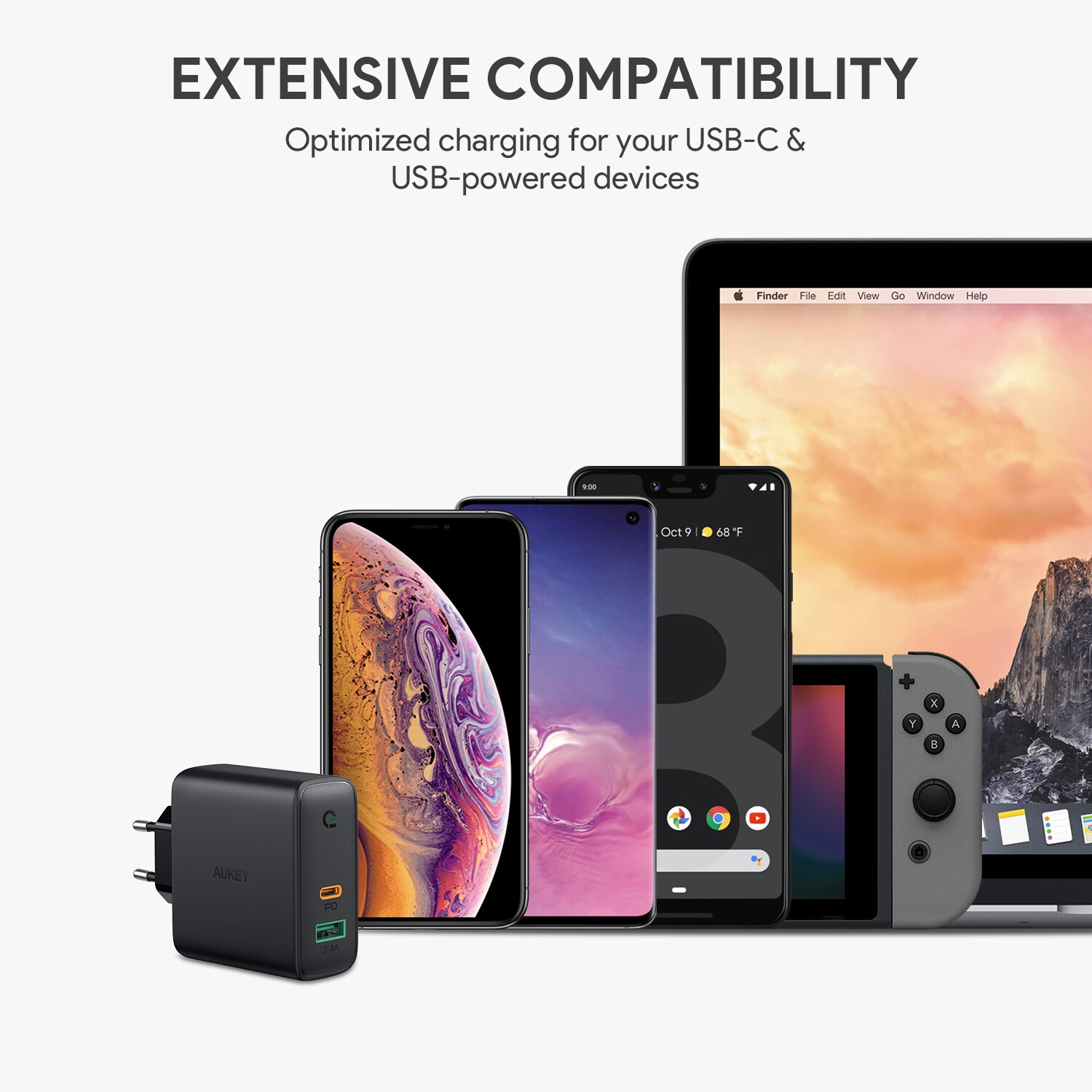 AUKEY USB-C Ladegerät mit Dynamic Detect & GaNFast Tech, USB-Ladegerät mit 60W