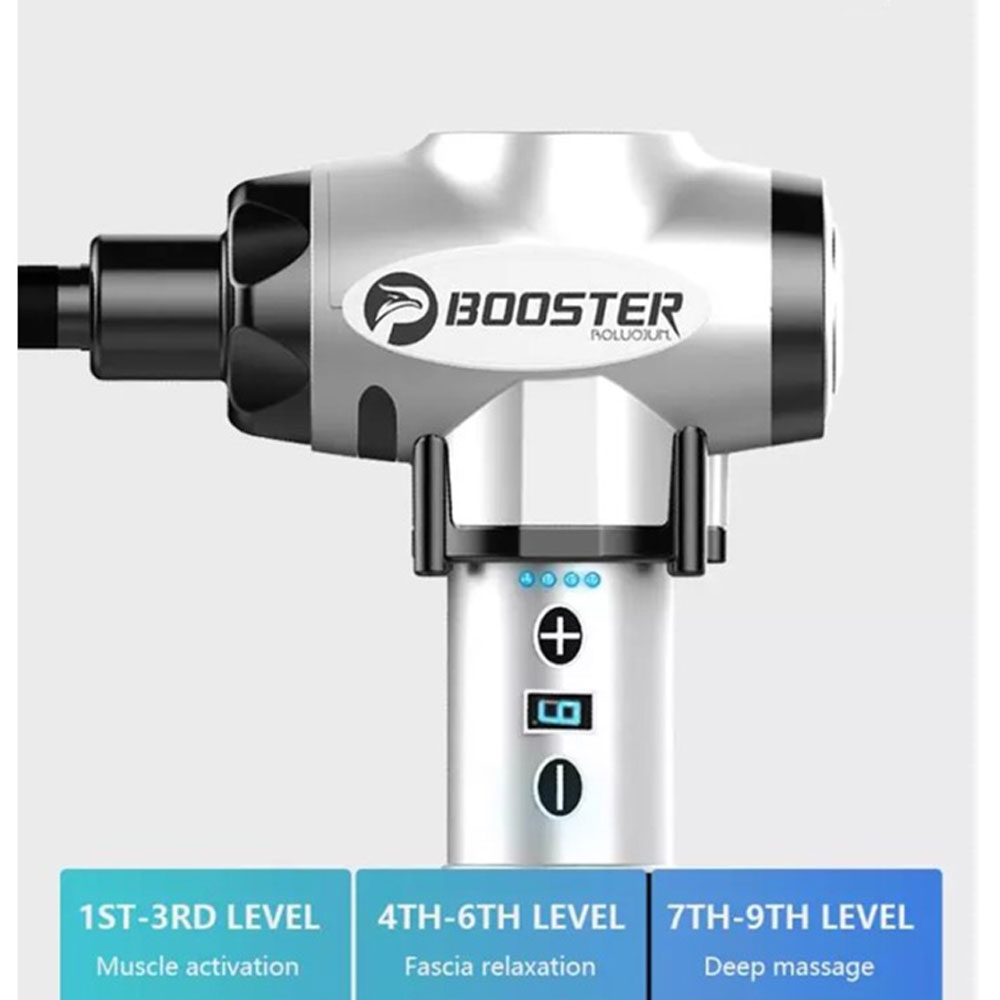 Booster E - Massage Pistole Elektronische Muskelmassagepistole zur Entspannung Massagegerät (2000mAh) - Silber / Schwarz
